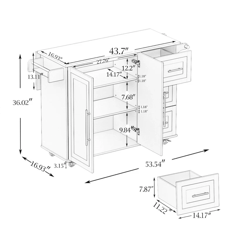 Multi Functional Kitchen Island&Cart/Buffet with Spice Rack and Towel Rack