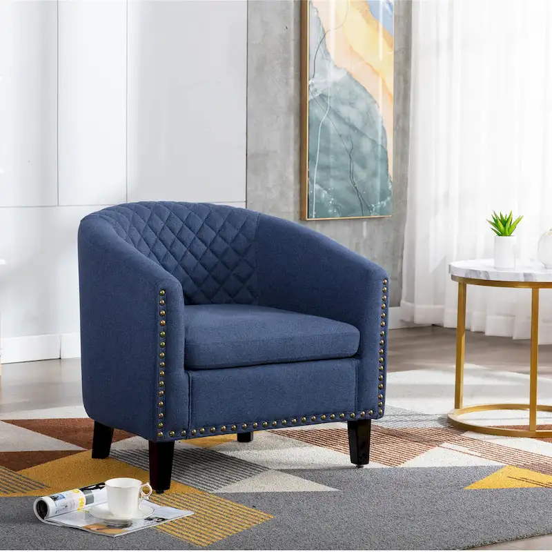 Accent Barrel Chair Living Room With Nailheads And Solid Wood Legs