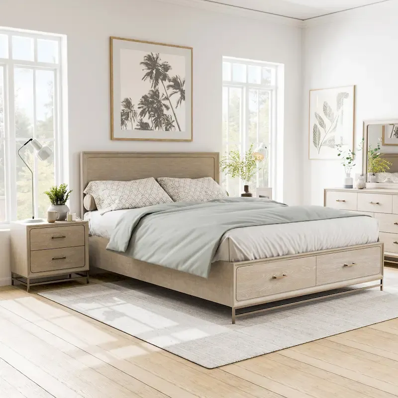 Furniture of America Drayden Transitional Oak Solid Wood 2-Piece Bed and Nightstand Bedroom Set