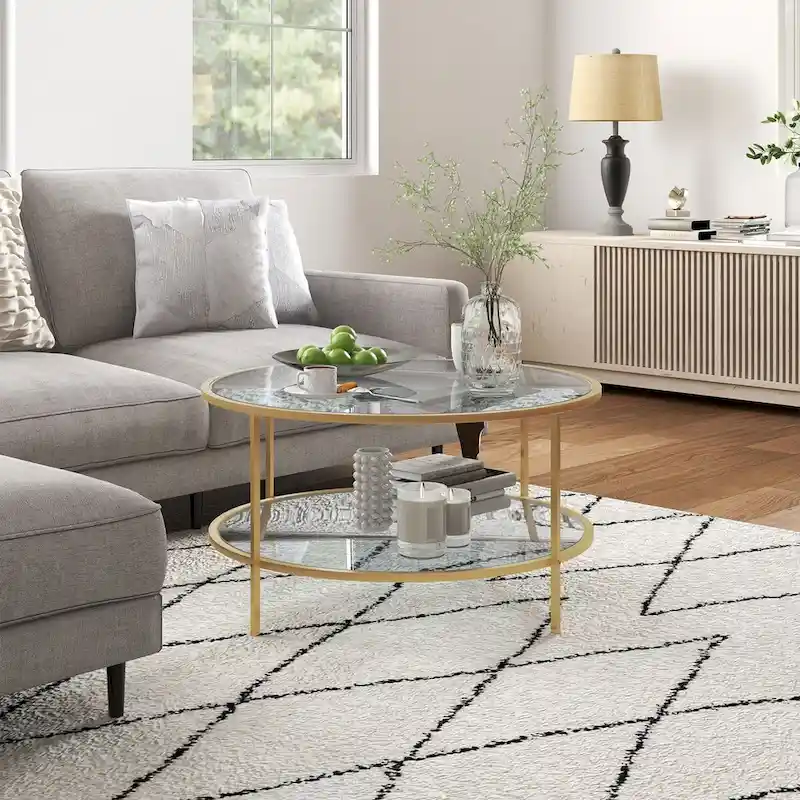 HOMCOM Side Table with Storage, 32 Round End Table, 2-Tier Tempered Glass Coffee Table with Steel Frame