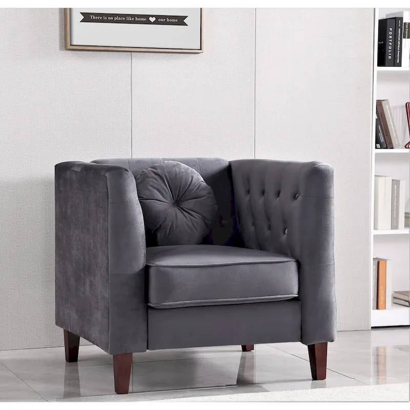 US PRIDE FURNITURE Velvet Classic Chesterfield Chair with Wood legs