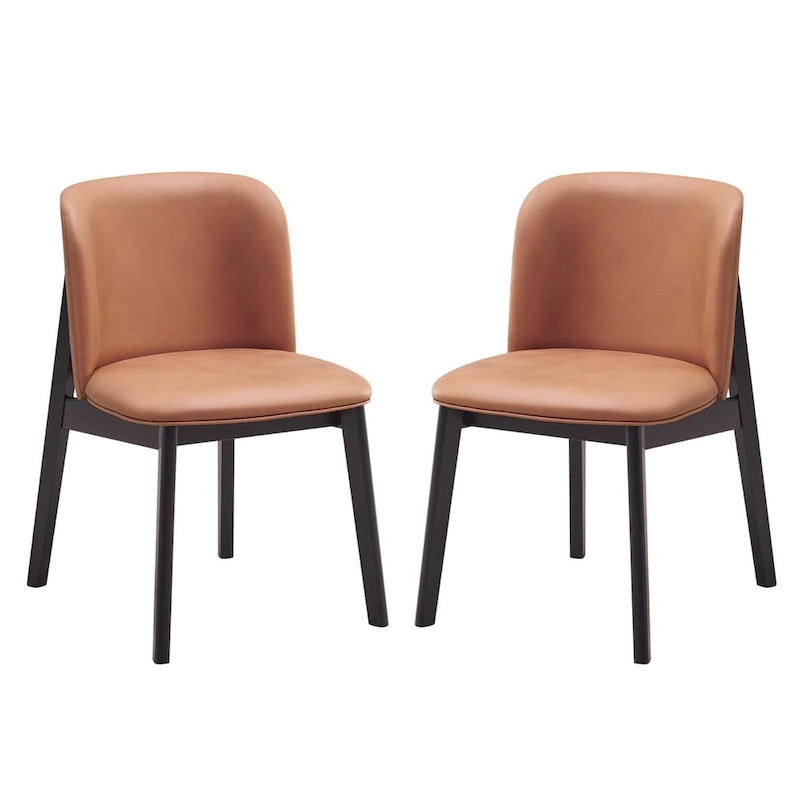 Iora 22 Inch Side Dining Chair Set of 2, Ergonomic, Brown Fabric, Black