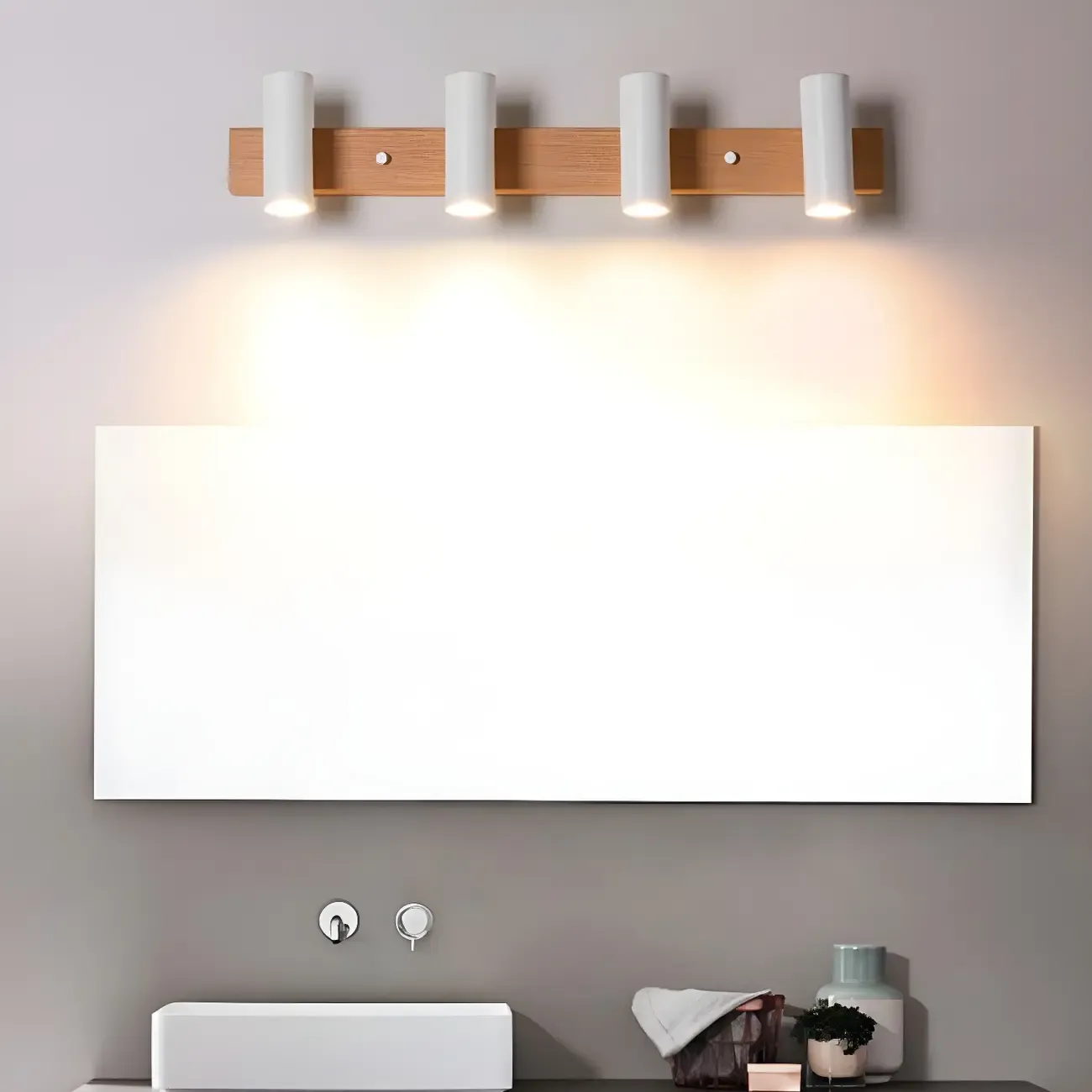 Cylinder White 4-Light Bathroom Vanity Lights in Hardwired