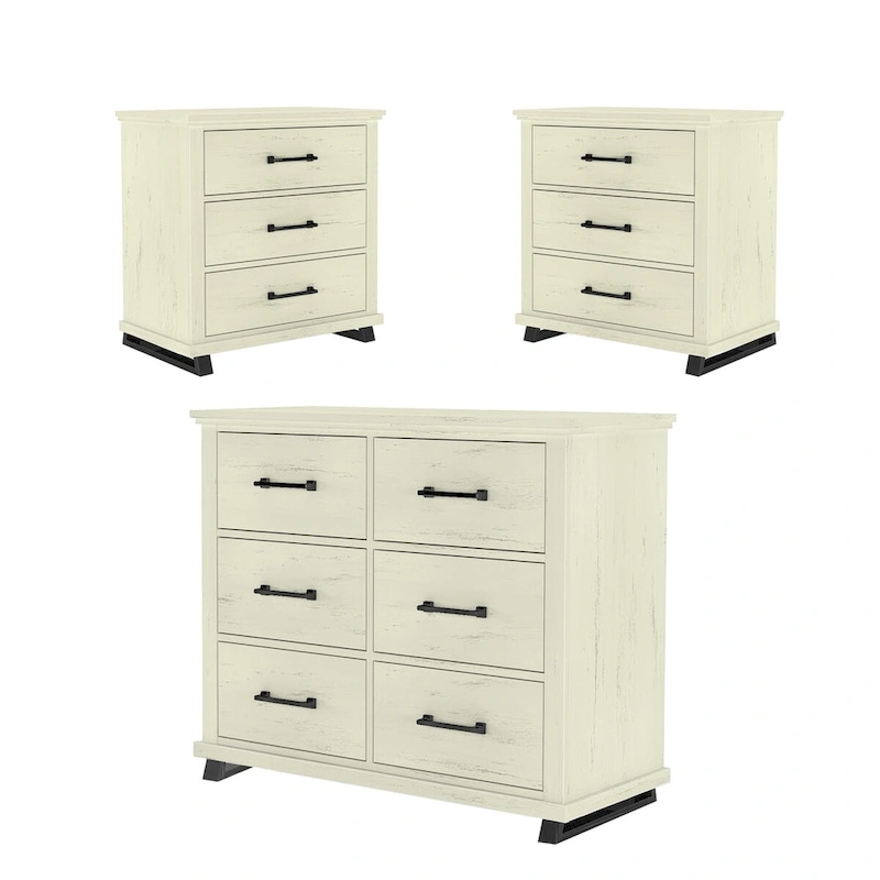 Farmhouse 3-Piece Bedroom Set - 2 Nightstand and 1 Dresser