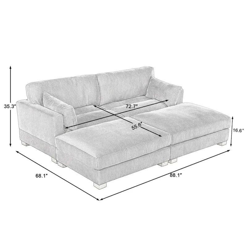 88 Convertible Larger Couch Modular Sectional Sofa Set