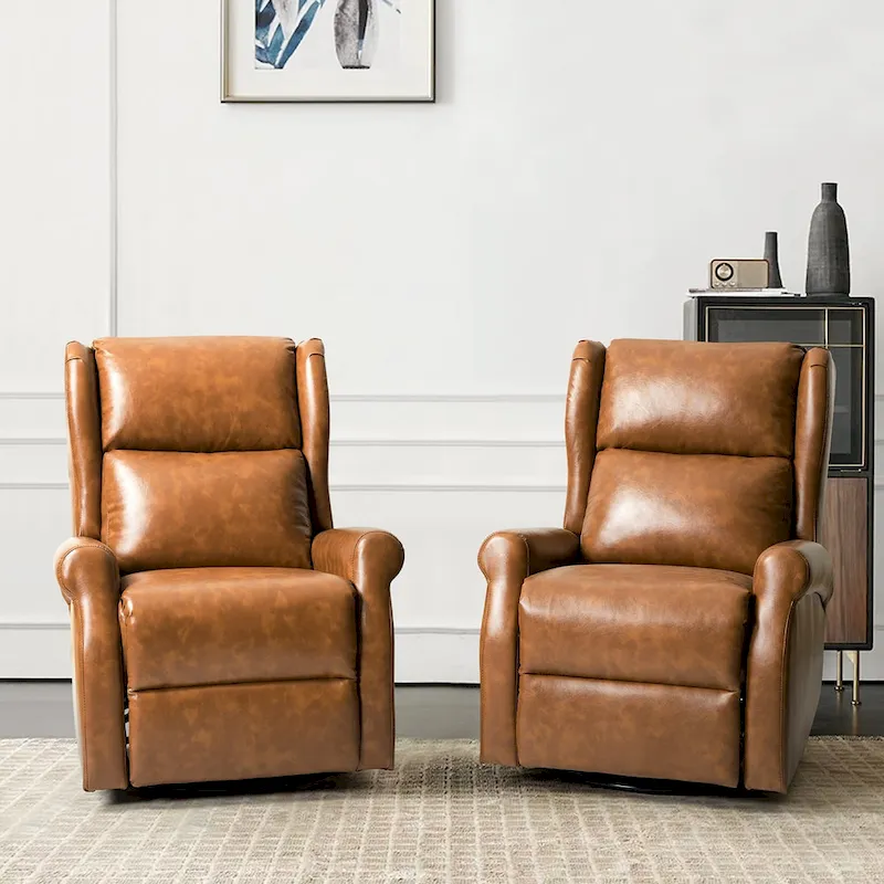 Baksoho Swivel Nursery Faux Leather Recliner with Metal Base Set of 2 by HULALA HOME