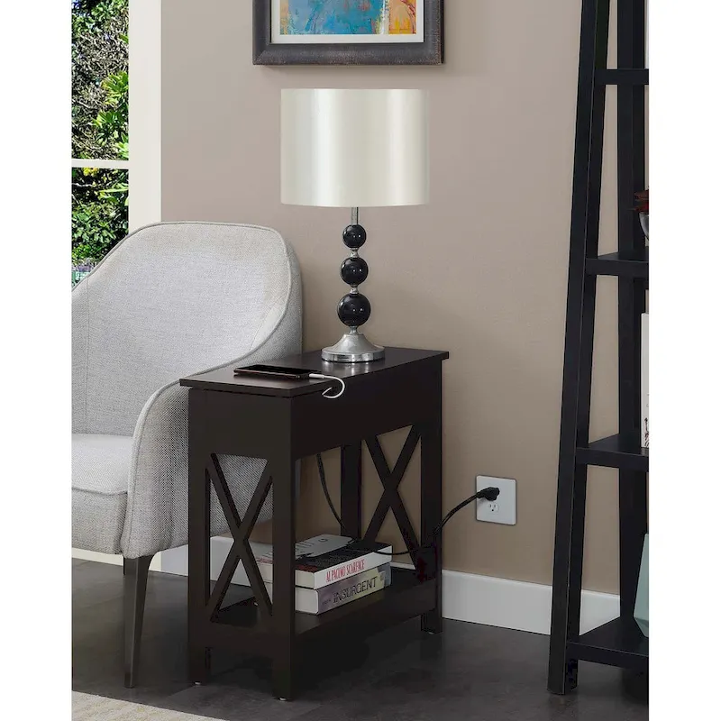 Convenience Concepts Oxford Flip Top End Table with Charging Station and Shelf