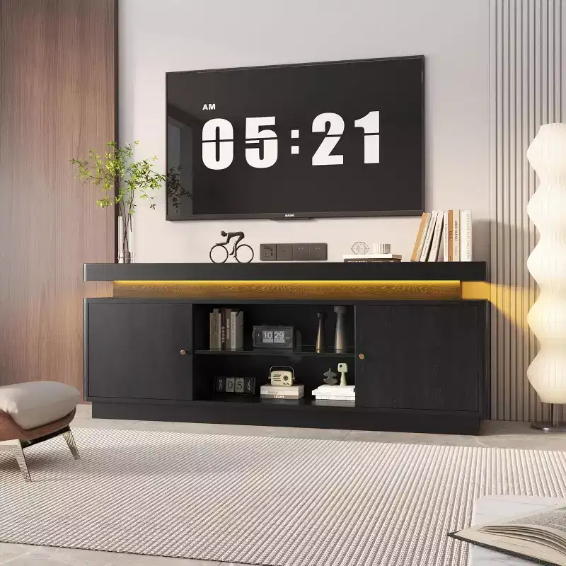 Acekool 63 Modern TV Stand with Power Outlets, Adjustable Shelf & Storage, Media Console for Living Room