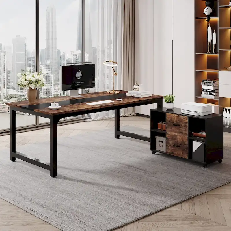 63 Executive Desk with 40 Lateral File Drawer Cabinet Set for Home Office