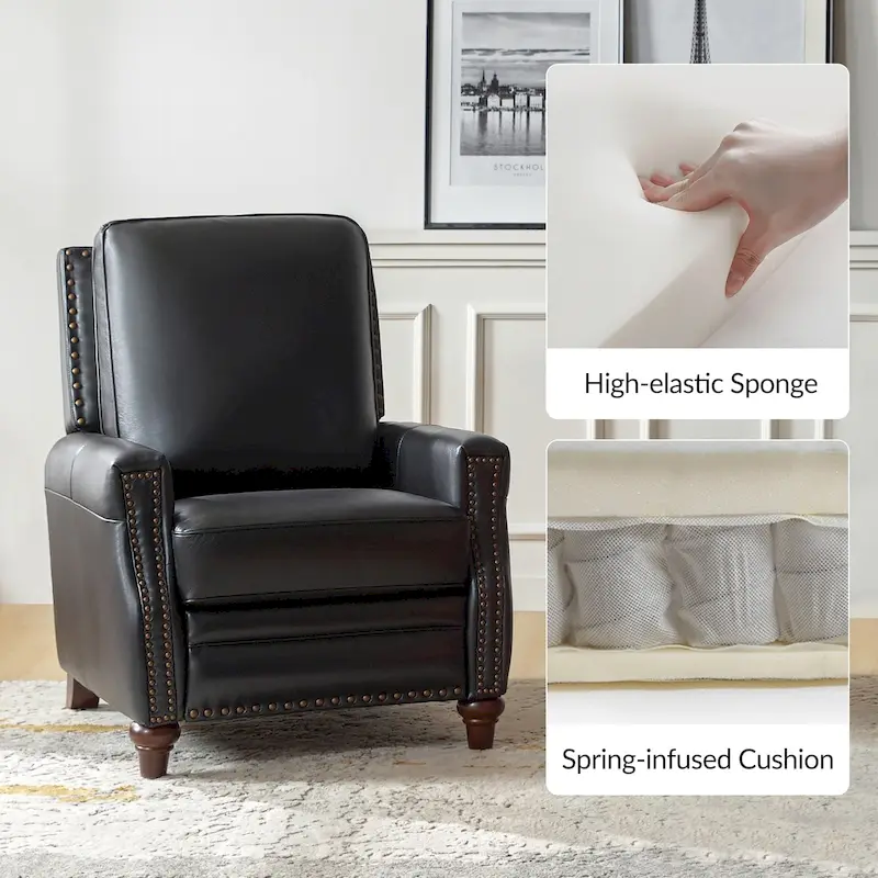 Cigar Mid-century Modern Genuine Leather Recliner with Nailhead Trim by HULALA HOME