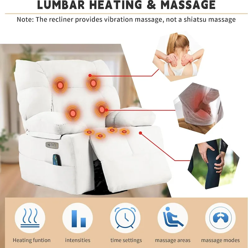 XINMICS Swivel Recliner Chair, Glider Rocking Power Recliner with Massage and Heated