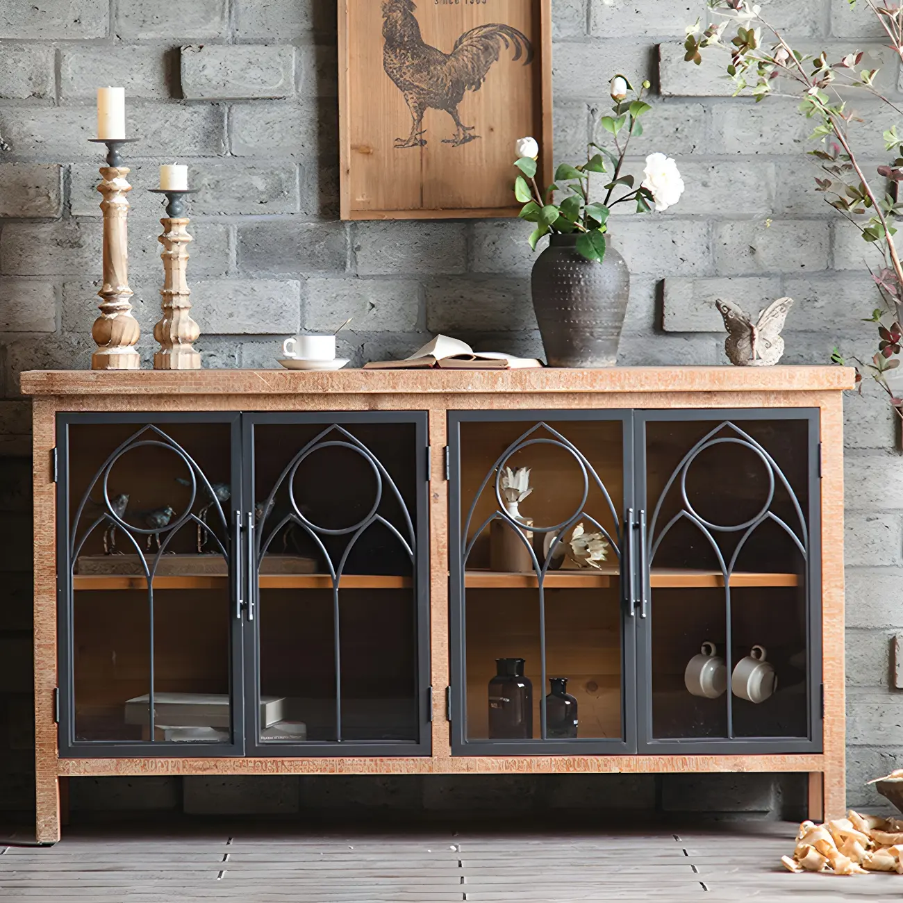 Classic 2-Drawer Brown Medium Wood Glass China Cabinet