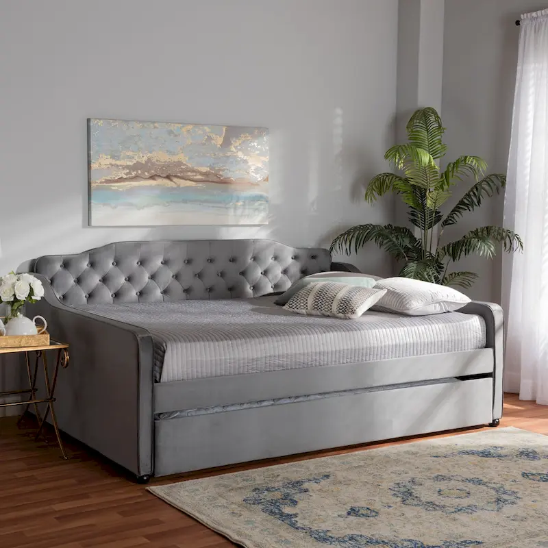 Contemporary Tufted Velvet Daybed with Trundle