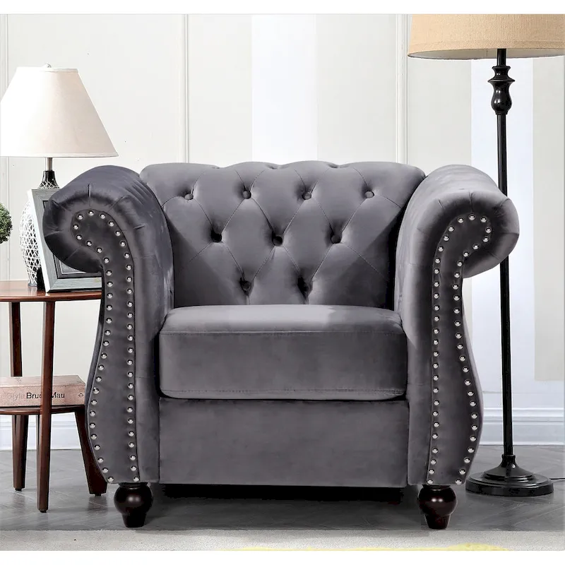 Kemos Velvet Chesterfield 2-Piece Set-Chair and Sofa