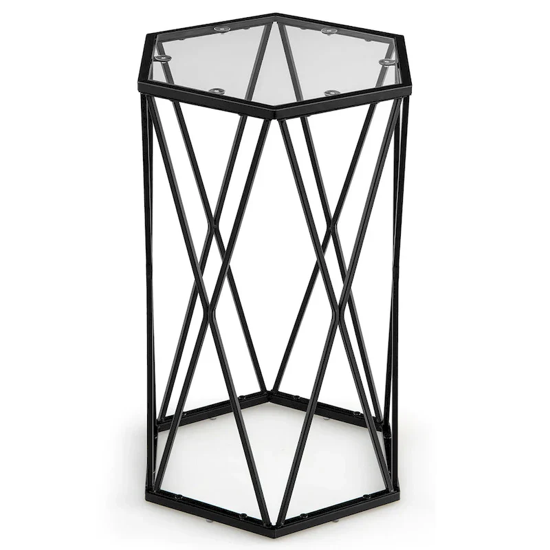 Costway End Table Tempered Glass Top Metal Frame Hexagonal Accent Side - 16x 13.5x 24