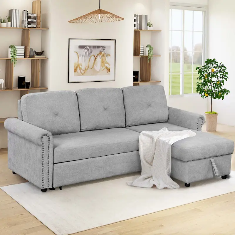Classic and Cozy L-shape Pull-out Sleeper Sectional Sofa