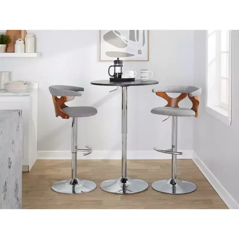 LumiSource Set of 2 Gardenia Adjustable Barstools Chrome Fabric
