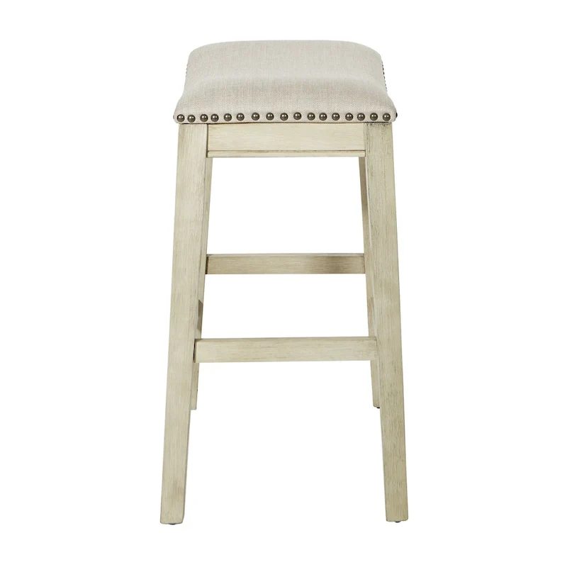 OSP Home Furnishings Metro Antique White and Beige Upholstered 24-inch Saddle Bar Stool (Set of 2)