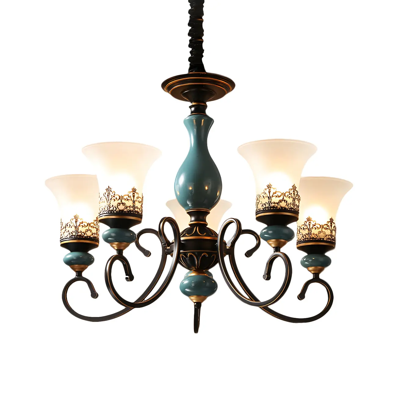 Classical Frosted Glass Blue Ceramic Up Chandelier