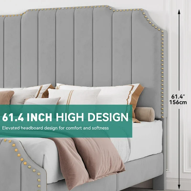 Moasis Queen 61 Flannel Upholstered Headboard Bed Frame
