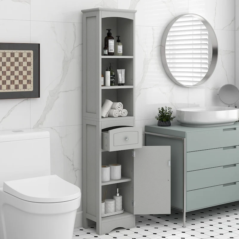 Tall Bathroom Cabinet, Freestanding Storage Cabinet with Drawer& Adjustable Shelf
