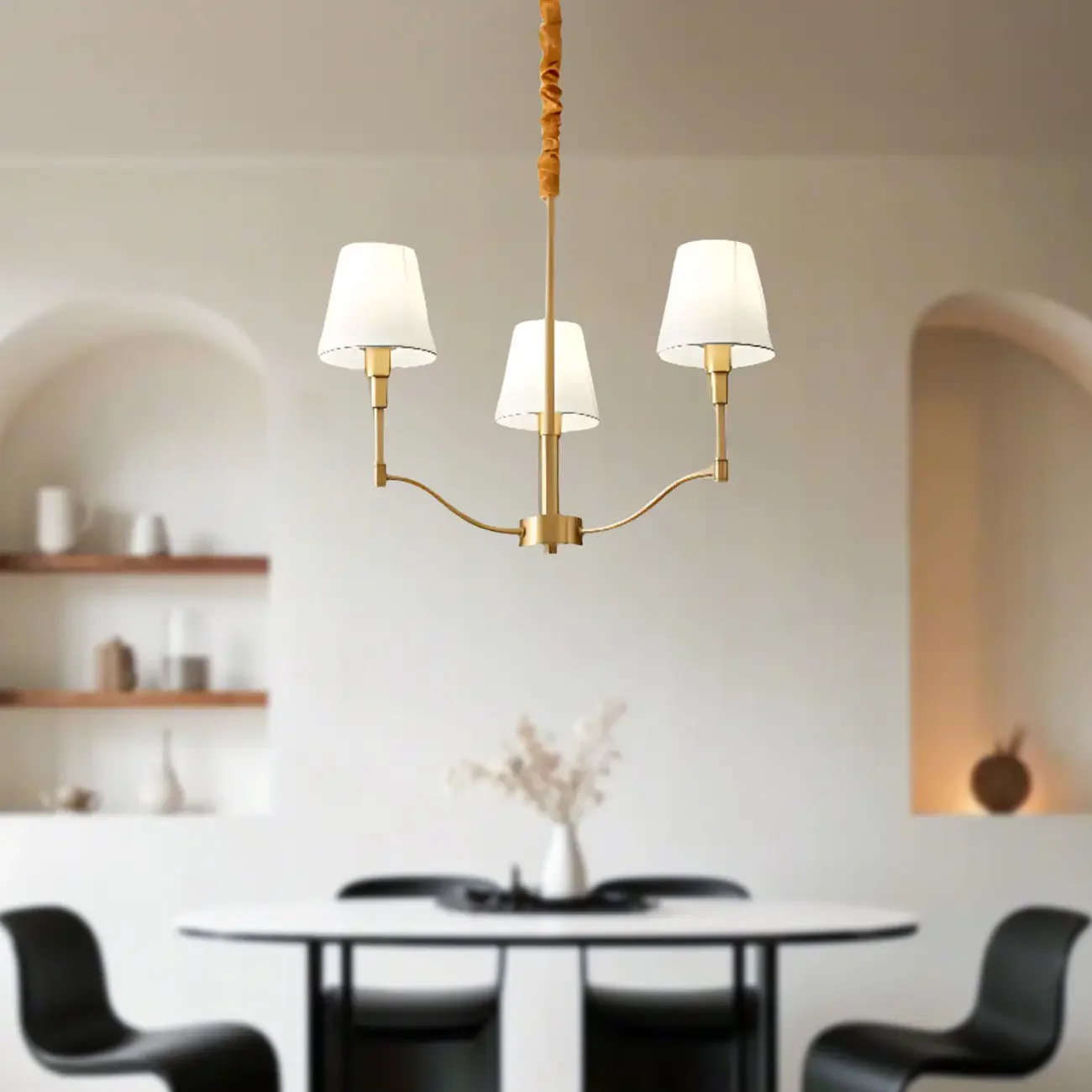 Modern 3-Light White Chandelier with Fabric Shades