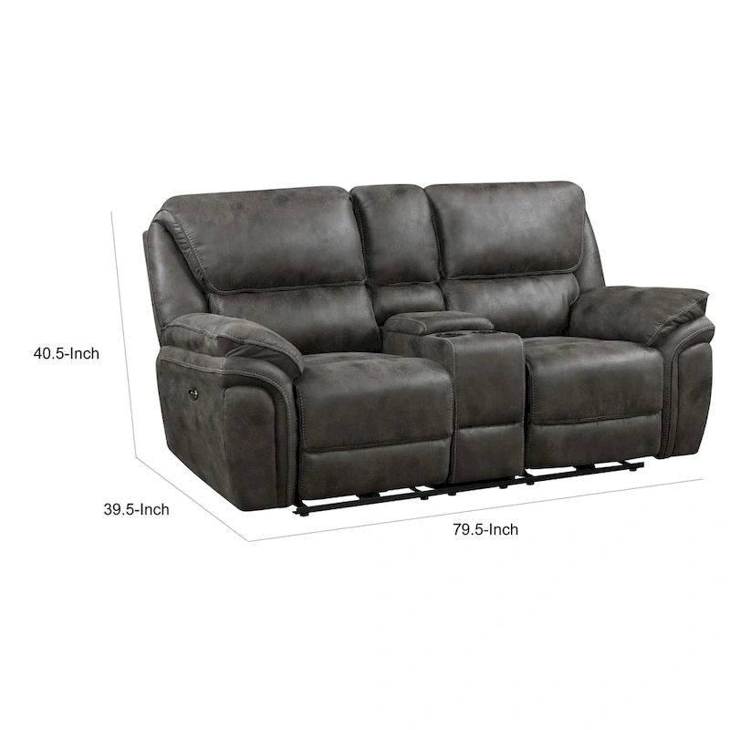 Tony 80 Inch Power Double Recliner Loveseat, Console Cupholders, USB, Gray