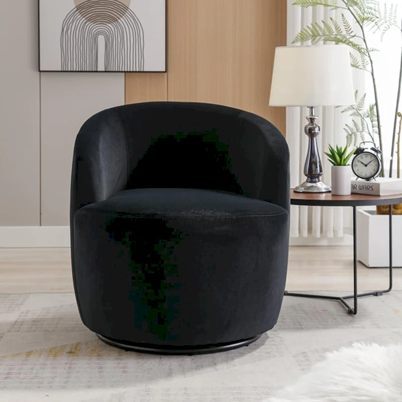 Velvet Fabric Swivel Accent Armchair Barrel Chair With Powder Coating Metal Ring