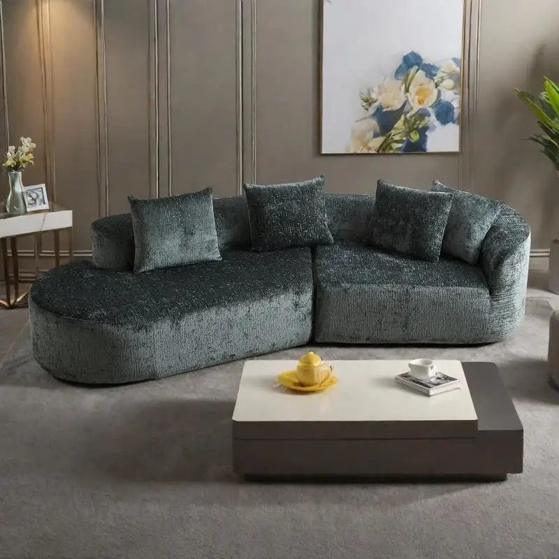 114 Chenille Cloud Sectional Sofa with Extra Deep Seating, and 4 Throw Pillows & No-Assembly Design