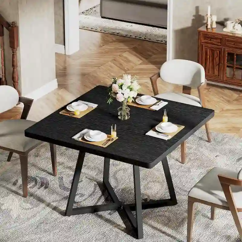 Industrial Dinner Table with Metal Base