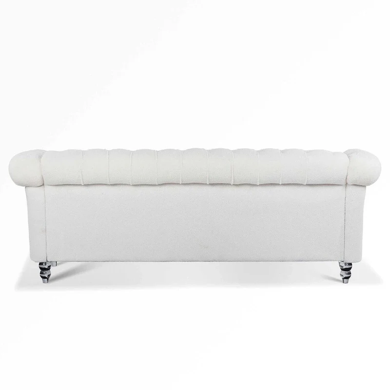 White Rolled Arm Chesterfield 3-Seater Sofa