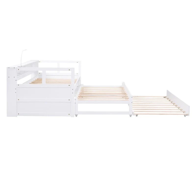 Twin XL Wood Daybed with 2 Trundles and USB Charging Design