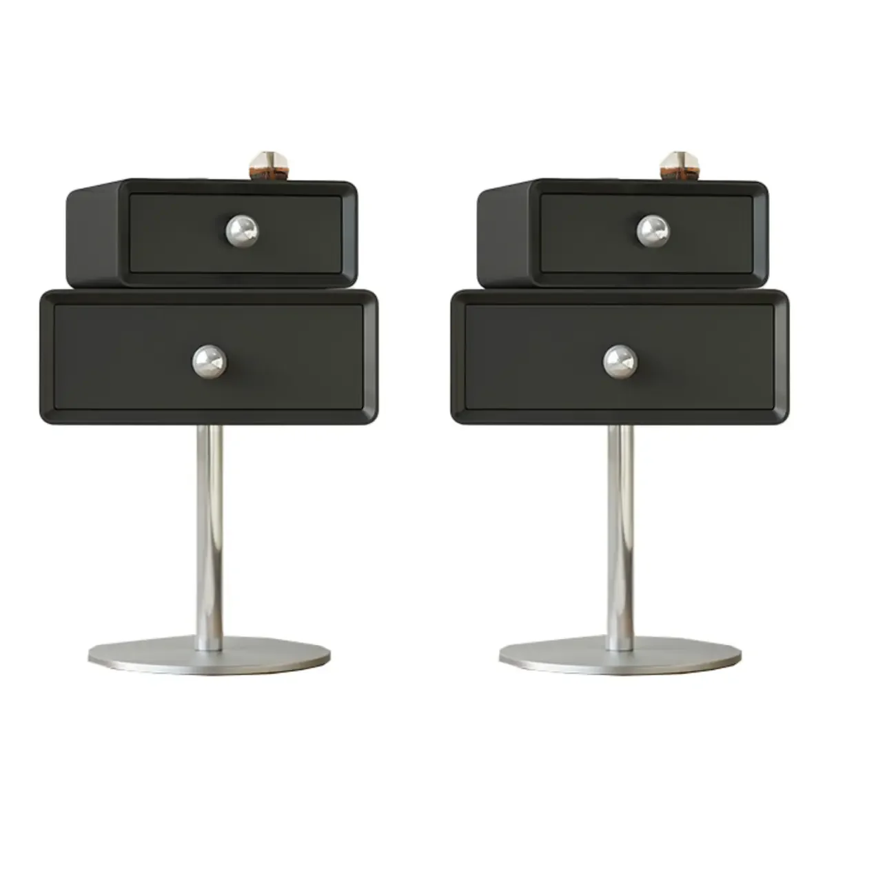 Modern Metal Wood Rotatable 2-Drawer Nightstand