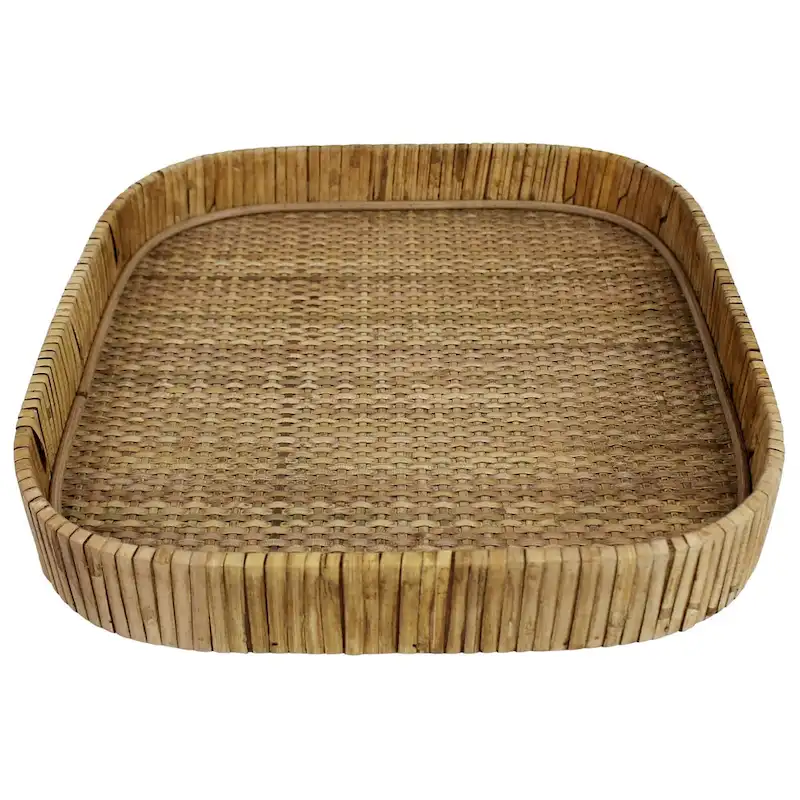 HomeRoots 11  Natural Square Bamboo Handmade Serving Tray