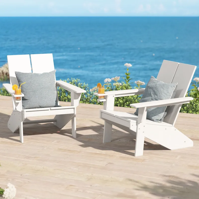 Polytrends Coastin Modern Poly Adirondack Chair (Set of 2), Black