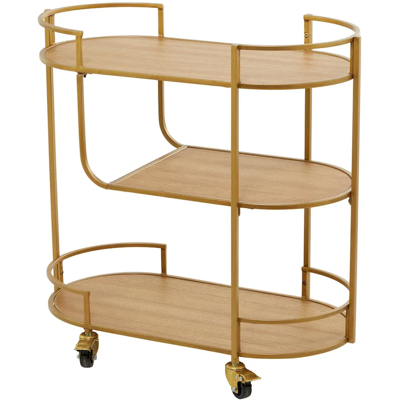 Wood Rolling 3 Shelves Bar Cart with Handles - Gold - 15W x 30L x 30H