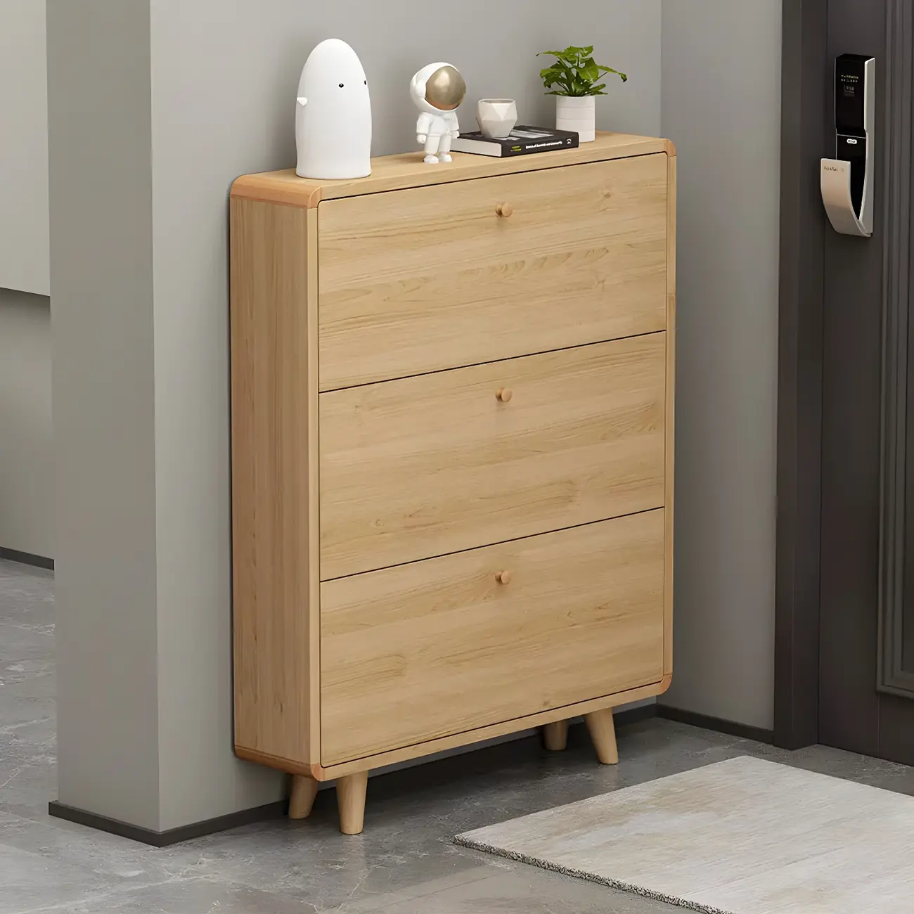 Narrow Modern Solid Wood Shoe Cabinet for Small Space