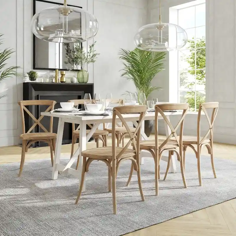 Modern Solid Wood Stacking Cross Back Dining Chairs (Set of 2)