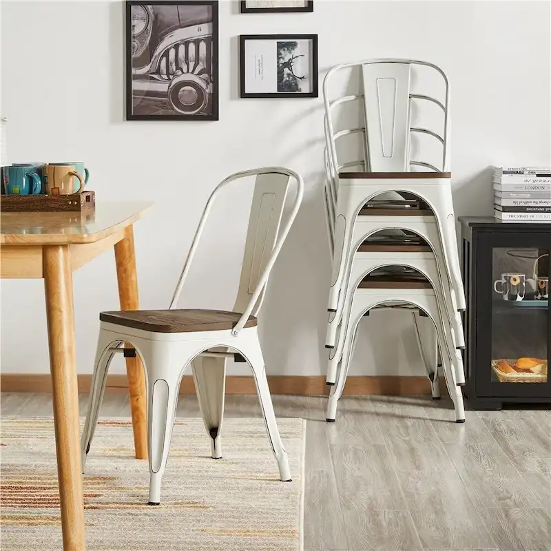 Yaheetech Set of 4 Metal Dining Chair with Wooden Stackable Chairs