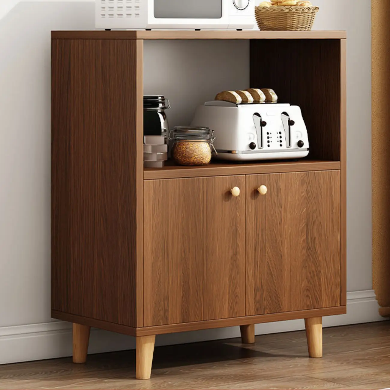 Modish Smooth Brown Wood Storage Cabinet for Kitchen