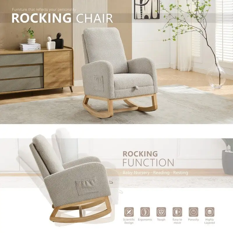 Living Room Rocking Accent Chair with Retractable Footrest