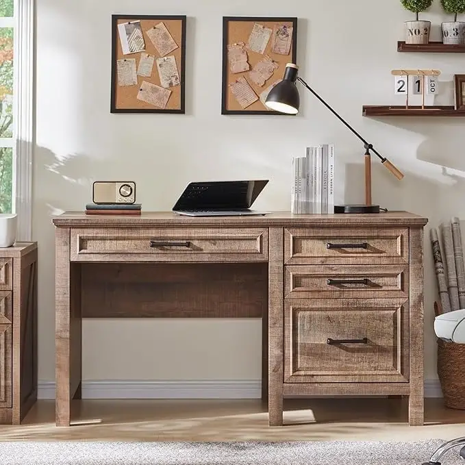 Modern Farmhouse Home Office Desk, Computer Desk with File Cabinet