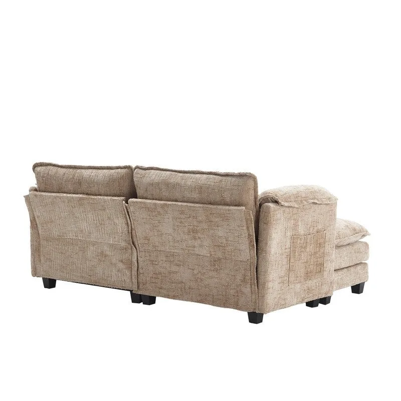 76.77  Chenille Upholstered Sofa with 2 Ottomans