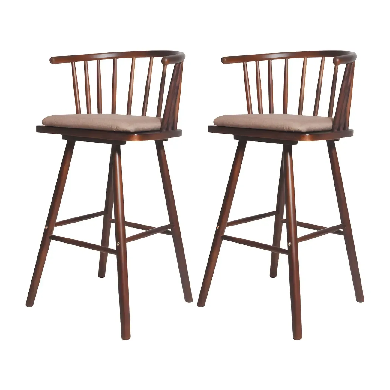 Traditional Wooden Low Back Bar Stool with Cushioned Seat