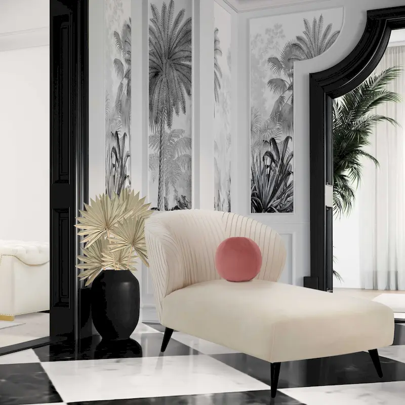 Pleated Velvet Upholstered Chaise Lounge