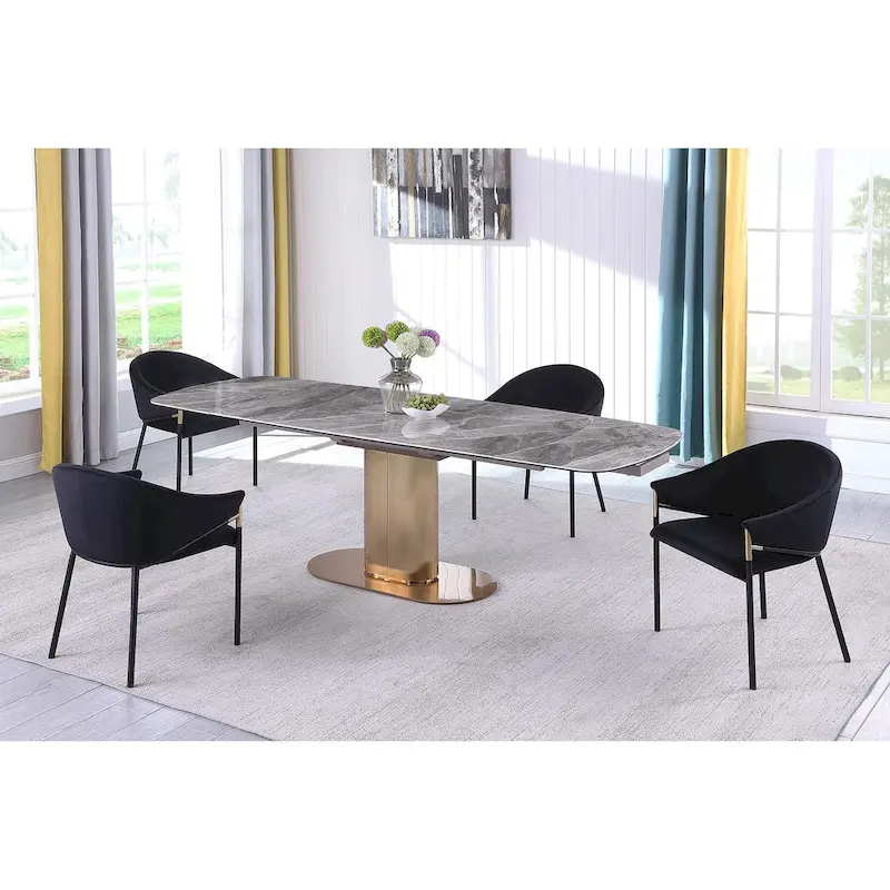 Somette Extendable Marbleized Ceramic Top Dining Table w/ Steel Base