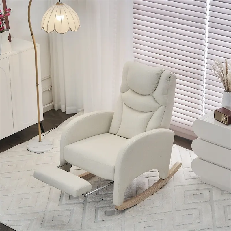 Ergonomic Fabric Nursery Rocking Chair With Adjustable Footrest