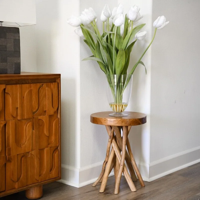 16 Teak Wood Stick Leg End Table - 16D x 16W x 20H