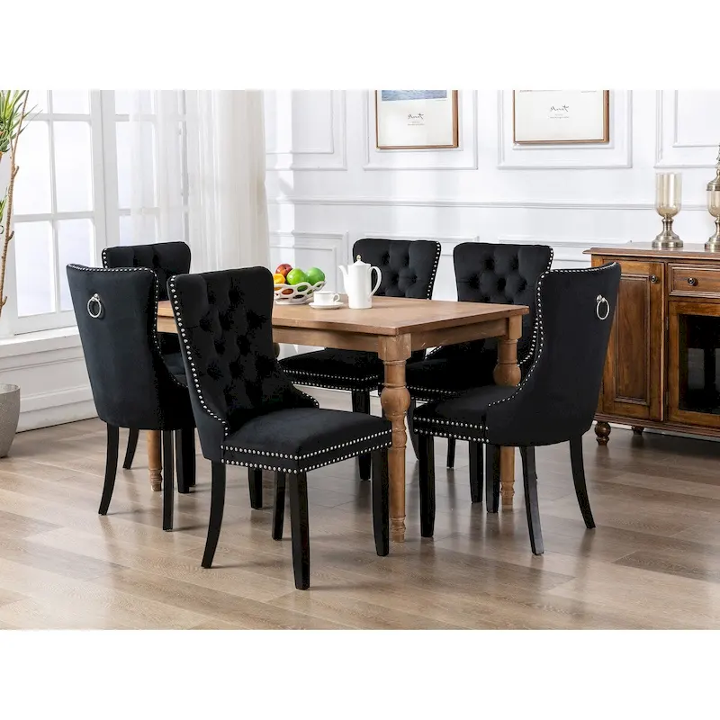 Modern Velvet Upholstered Dining Chair with Wood Legs,Set of 2