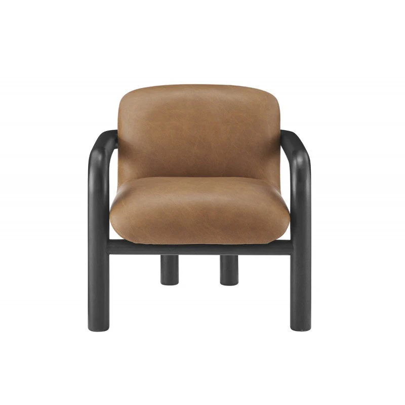 Modern Curve Wood Frame Faux Leather Accent Chair